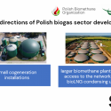 Na slajdzie widoczne są zdjęcia instalacji biogazowych, logotypy organizatorów (Polish Biomethane Organization, Poznań University of Life Sciences) oraz informacja o finansowaniu przez Swedish Institute.